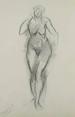 Stanton Macdonald-Wright, Standing Nude, c. 1919, graphite on paper