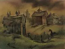 William Rowe, Barns in Cloud and Sun, pastel on paper