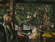 William Schwartz, On the Veranda, watercolor and gouache