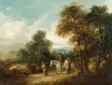 Thomas Barker, Figures on a rural lane; A rest at the roadside, a pair, oil on canvas