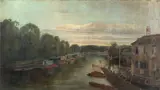 English School, River scene with figures rowing - possibly Henley