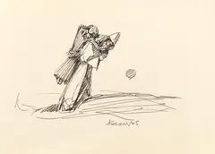 20th Century School, Solitary figure, pen and ink on paper