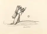20th Century School, Solitary figure, pen and ink on paper