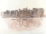Teddy Millington Drake, The Palace of the Maharaja of Dhabansha, watercolour and charcoal