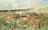 Arthur William Redgate, Donkeys in a poppy field, oil on canvas
