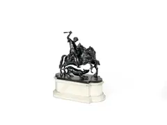 Francesco Fanelli, 19th century patinated bronze equestrian group of a Turk and lion, patinated bronze