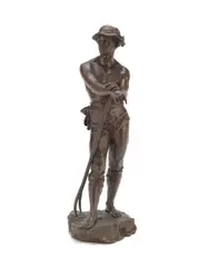 Charles Octave Levy, late 19th/early 20th century patinated bronze figure of a farm labourer entitled 'Le Faneur', patinated bronze