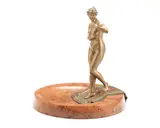 Franz Xaver Bergman, early 20th century a cold painted and gilt bronze and marble figural ashtray, gilt bronze and marble
