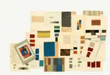 Textilproben auf Karton / Gouache, Fettstift, Gouache auf Papier / 9 Vintages. Silbergelatineabzüge (5 Fotos auf dünnem Karton montiert) by Weberei am Bauhaus in Dessau, sold May 2019