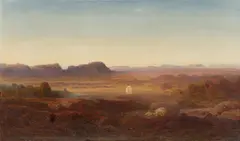 Bernhard Fiedler, Die Granitbrüche der alten Ägypter in der Nubischen Wüste“. (Vor) 1860, Öl auf Leinwand. Doubliert