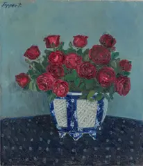 Georg Tappert, Dunkelrote Rosen in japanischem Topf, 1909, Öl auf Leinwand