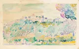 Henri-Edmond Cross, Südliche Landschaft mit Olivenhain und Städtchen auf einem Hügel