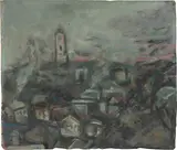 Herbert Kitzel, Blick von Kröllwitz nach Giebichenstein, Um 1953, Öl auf Karton