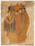 Else Lasker-Schüler, Persische Priester in Jerusalem, Um 1937, Farbkreiden, Bleistift und Kohle auf Papier