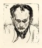 Max Pechstein, Bildnis Erich Heckel II, 1908, Lithographie auf Velin
