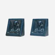 Marblehead Pottery, Egyptian Revival bookends with seated scribes, pair