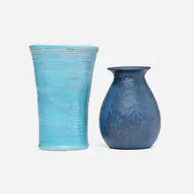 Marblehead Pottery, Vases with floral and leaf decorations, set of two