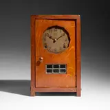 Gustav Stickley, Mantel clock, c. 1912, oak, brass, leaded glass
