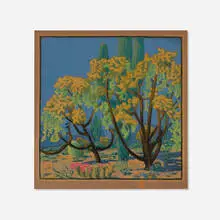 Gustave Baumann, Cholla and Sahuaro (Saguaro), 1928, woodcut in colors on Van Gelder Zonen