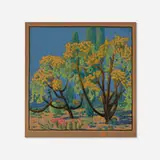 Gustave Baumann, Cholla and Sahuaro (Saguaro), 1928, woodcut in colors on Van Gelder Zonen