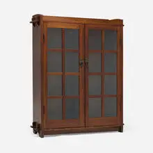 Gustav Stickley, Bookcase, model 717, c. 1907, oak, glass, iron