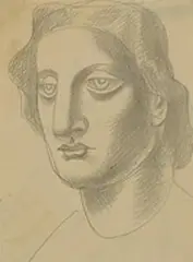 untitled (Woman's Head) by Jan Matulka, pencil on paper, sold Jun 2003