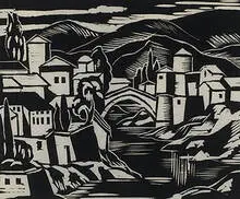 Emil Ganso, The Bridge, woodcut