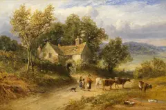 Junior Thomas Whittle, Family of cattle drovers on a summers day, oil on canvas