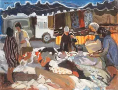 French Market Scene - Deauville by Charles James McCall, oil on canvasboard, offered Aug 2020