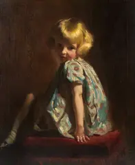 Portrait of Mary Elisabeth Reid Dick, daughter of the sculptor, Sir William Reid Dick. KCVO. RA. (1878-1961) by Frank O. Salisbury Ri, Roi, Rp, oil on canvas, sold Aug 2020