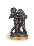 Étienne Maurice Falconet, late 19th century patinated bronze group of two putti, patinated bronze