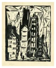 Pariser Häuser by Lyonel Feininger, 1919, Holzschnitt auf dünnem Japan, sold Dec 2017