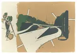 Neo Rauch, Ankunft, 1997, Farbserigrafie auf Velin