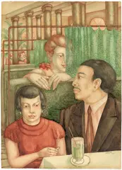 Hafen-Café I by Margarete Jürgens, 1931, Aquarell auf genarbtem Papier, sold Nov 2018