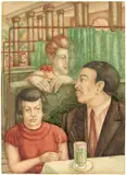 Margarete Jürgens, Hafen-Café I, 1931, Aquarell auf genarbtem Papier