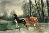Franz Xaver Fuhr, Pferd, Kutscher, Kutsche“ („Roter Wagen“), Um 1928, Öl auf Leinwand