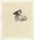Greis, die Linke zum Barett führend by Rembrandt Harmensz van Rijn, Um 1639, Radierung auf Bütten, sold Oct 2018