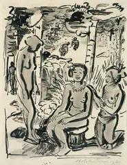 Drei Akte (Palau) by Max Pechstein, 1930, Tuschpinsel, laviert, auf Papier (aus einem Buch), sold Nov 2008
