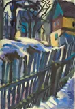 Curt Querner, Gasse im Winter, 1963, Aquarell und Tuschpinsel auf Velin