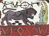 Colosseum by A. R. Penck, 1990, Acryl und Serigraphie auf Leinwand, sold Jun 2009