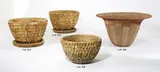 Stan Bitters, Pair of ochre glazed Thumb Pots with catch trays