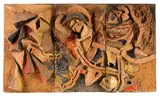 John Mason, Untitled, Partially glazed ceramic relief in three sections