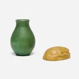 Grueby Faience Company, Vase and scarab paperweight