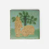 Grueby Faience Company, Tile with bears and tree, c. 1910, glazed earthenware decorated in cuenca