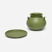 Marblehead Pottery, Pop's Gumdrops jar and decorated plate