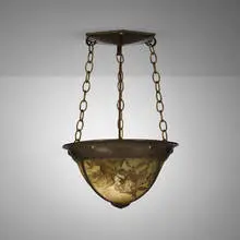 Lillian Palmer, Hanging fixture with roses for the Lucy M. Pray House, Berkeley, California, c. 1904-1915, patinated brass, hand-painted brass mesh, brass-plated steel