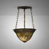 Lillian Palmer, Hanging fixture with roses for the Lucy M. Pray House, Berkeley, California, c. 1904-1915, patinated brass, hand-painted brass mesh, brass-plated steel