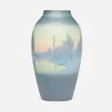 Fred Rothenbusch for Rookwood Pottery, Banded scenic Vellum vase with winter landscape