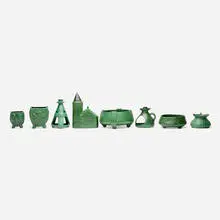 Weller Pottery, Collection of eight Bedford Matte works, c. 1910, glazed earthenware