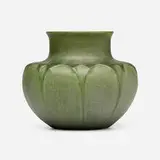 Wilhelmina Post for Grueby Faience Company, Vase with overlapping leaves